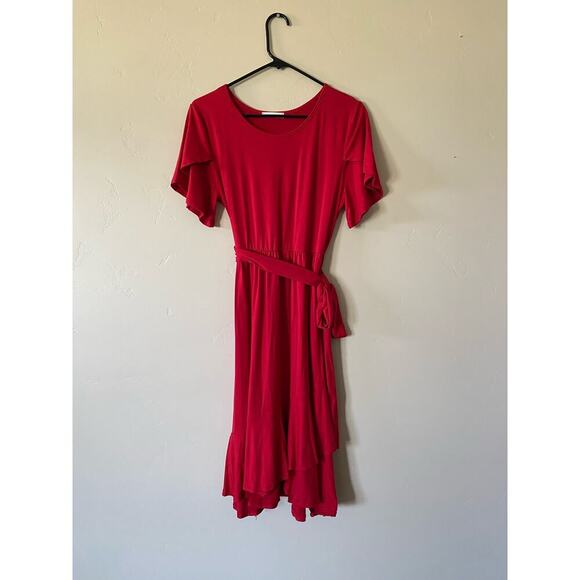 Reborn J NWOT Red Tie Waist Midi Dress - Picture 2 of 12